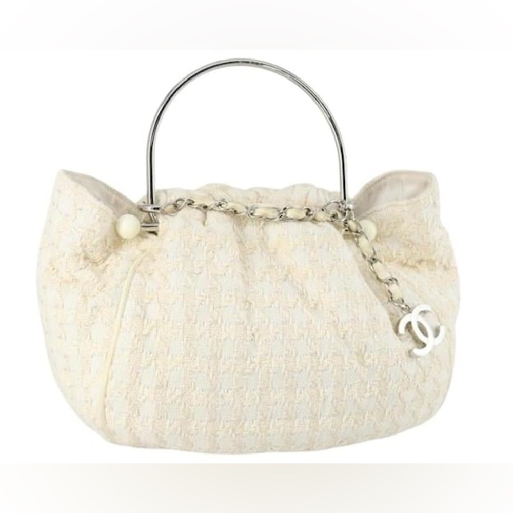 Authentic CHANEL coco boucle round tweed knitting satchel bag